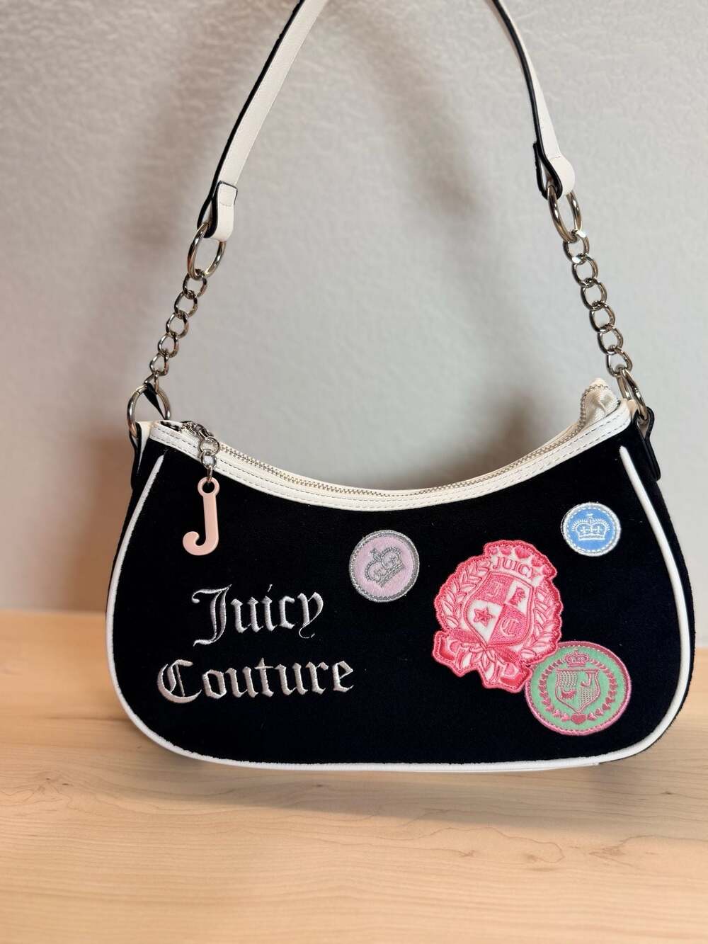 Juicy Couture Juicy Girls Rule Liquorice Black Velvet Patch Shoulder Bag